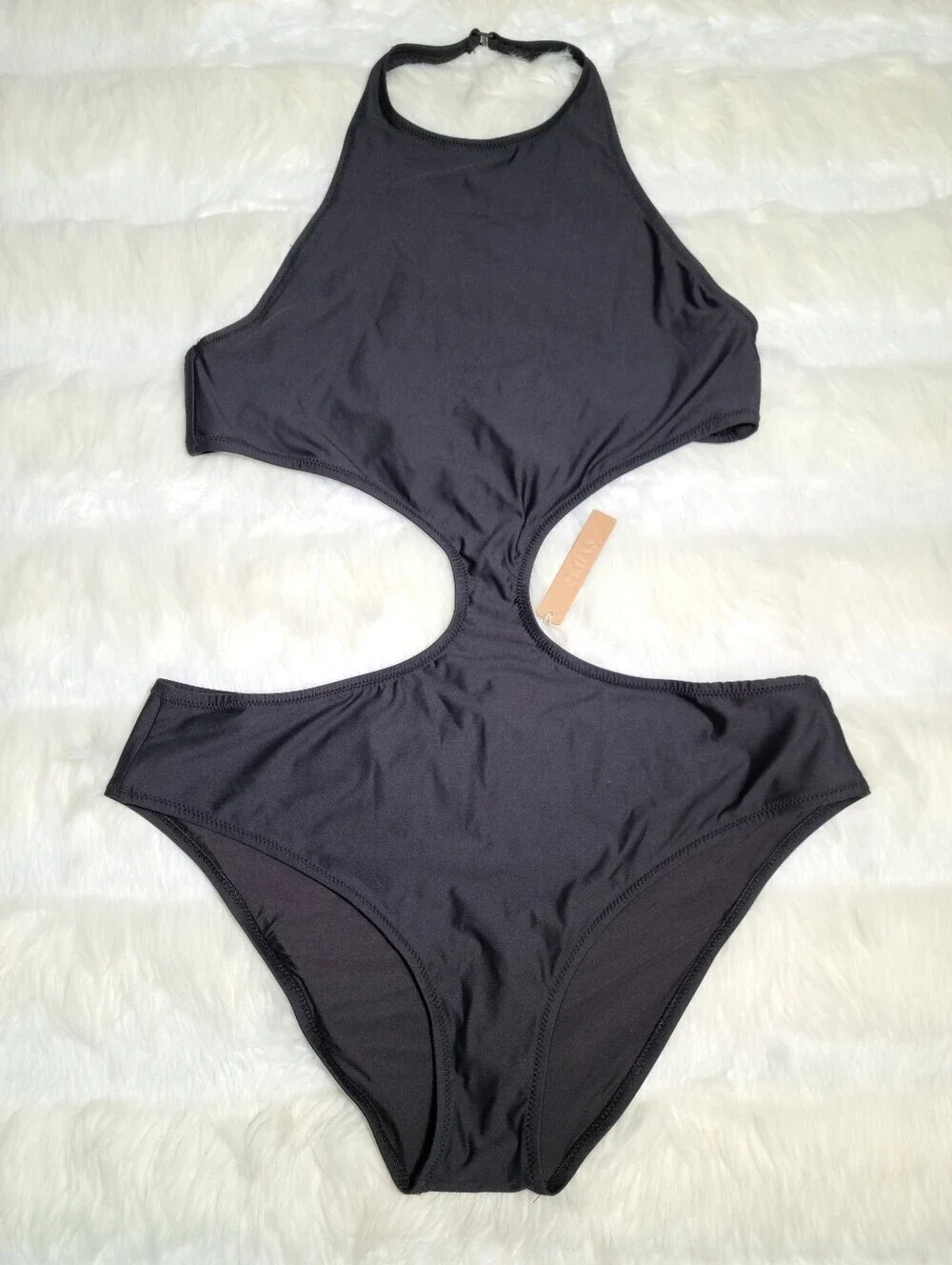 SKIMS Swim Halter Monokini Black Onyx Women 2X NEW